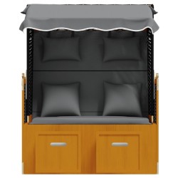 Strandkorb coussin résine tressée bois solide noir anthracite 