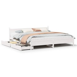 Cadre de lit sans matelas blanc 200x200 cm bois massif de pin 