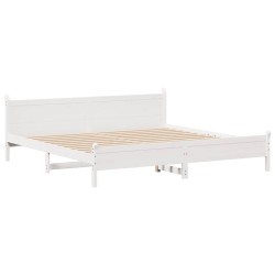 Cadre de lit sans matelas blanc 200x200 cm bois massif de pin 