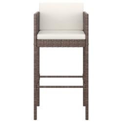 Meubles de bar de jardin 3pcs et coussins Résine tressée Marron 