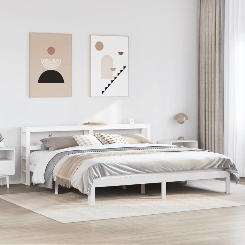 Cadre de lit avec tête de lit sans matelas blanc 200x200 cm 