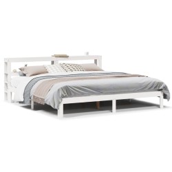Cadre de lit avec tête de lit sans matelas blanc 200x200 cm 