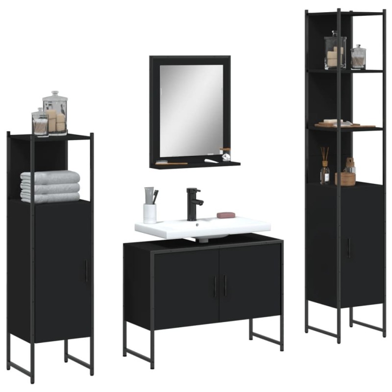 Ensemble d’armoires salle de bain 4 pcs noir bois d'ingénierie Ensemble d’armoires salle de bain 4 pcs noir bois d'ingénierie