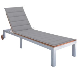 Chaise longue avec coussin Bois d'acacia et acier galvanisé 