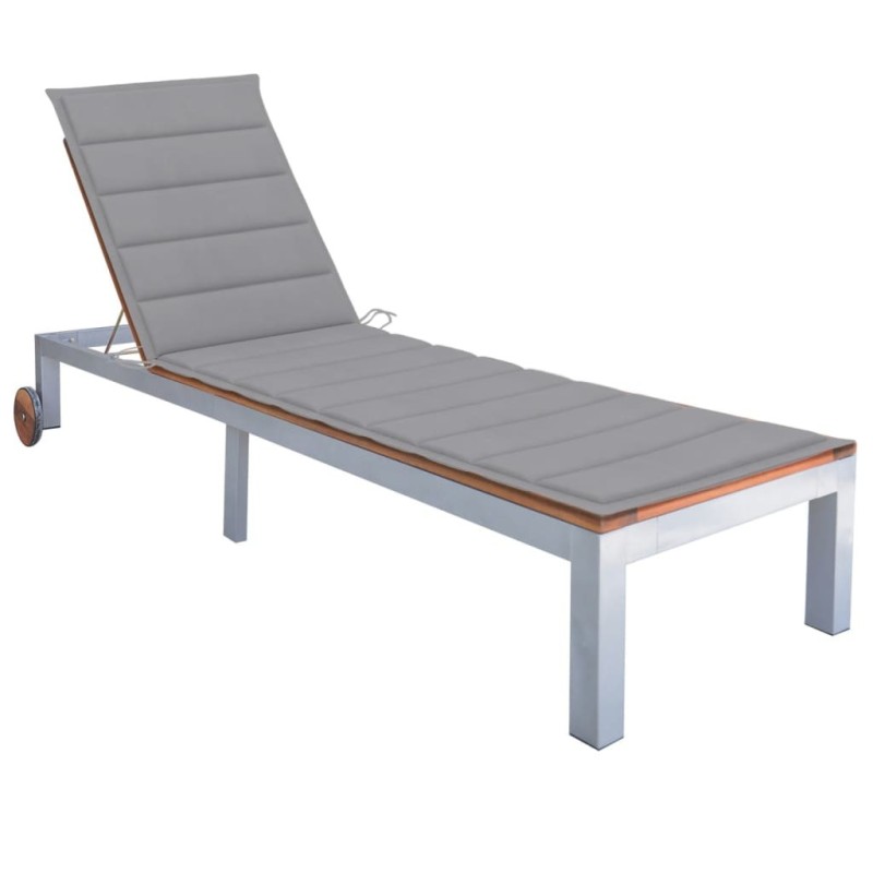 Chaise longue avec coussin Bois d'acacia et acier galvanisé 