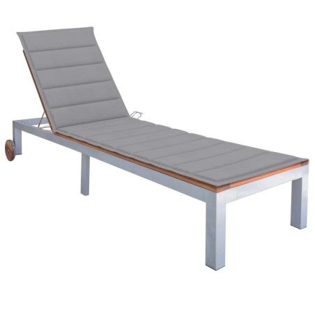 Chaise longue avec coussin Bois d'acacia et acier galvanisé 