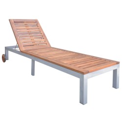 Chaise longue avec coussin Bois d'acacia et acier galvanisé 
