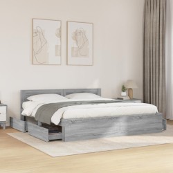 Cadre de lit et tête de lit sans matelas sonoma gris 180x200 cm 
