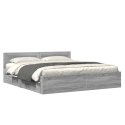 Cadre de lit et tête de lit sans matelas sonoma gris 180x200 cm 