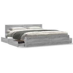 Cadre de lit et tête de lit sans matelas sonoma gris 180x200 cm 