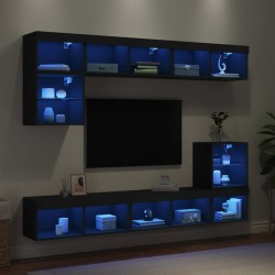 Unités murales TV avec LED 8 pcs noir bois d'ingénierie 
