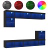 Unités murales TV avec LED 8 pcs noir bois d'ingénierie 
