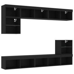 Unités murales TV avec LED 8 pcs noir bois d'ingénierie 