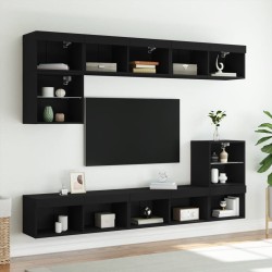 Unités murales TV avec LED 8 pcs noir bois d'ingénierie 