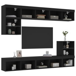 Unités murales TV avec LED 8 pcs noir bois d'ingénierie 