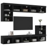 Unités murales TV avec LED 8 pcs noir bois d'ingénierie 