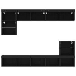Unités murales TV avec LED 8 pcs noir bois d'ingénierie 