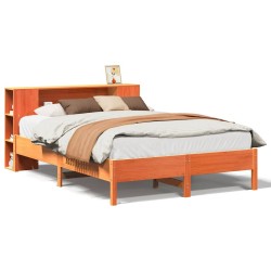 Lit bibliothèque sans matelas cire marron 120x190cm pin massif 