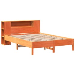 Lit bibliothèque sans matelas cire marron 120x190cm pin massif 