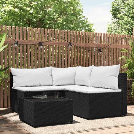 Salon de jardin 4 pcs avec coussins Noir Résine tressée 