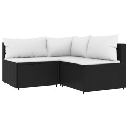 Salon de jardin 4 pcs avec coussins Noir Résine tressée 