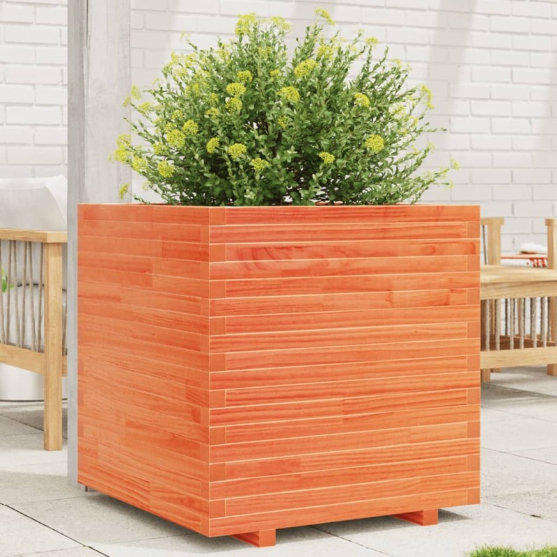 Jardinière cire marron 70x70x72 cm bois de pin massif 