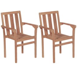 Chaises de jardin empilables lot de 2 Bois de teck solide 