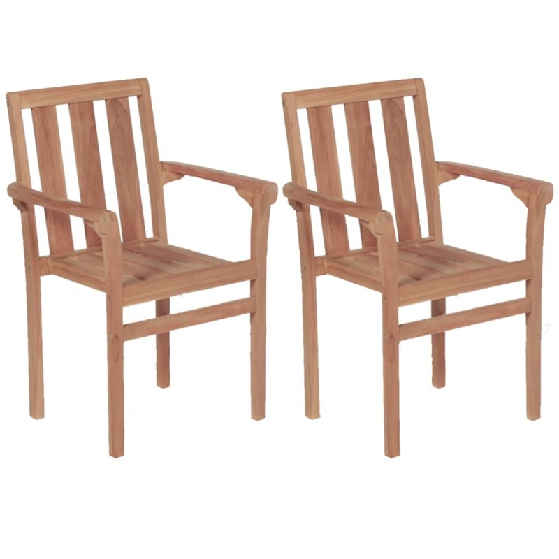 Chaises de jardin empilables lot de 2 Bois de teck solide 