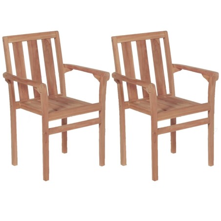 Chaises de jardin empilables lot de 2 Bois de teck solide 