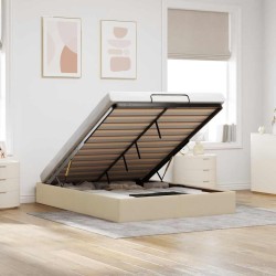 Cadre de lit ottoman sans matelas crème 140x190 cm tissu 
