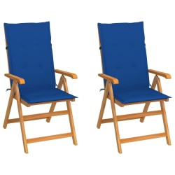 Chaises de jardin lot de 2 et coussins bleu royal Teck massif 