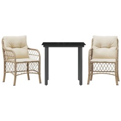Ensemble de bistro 3 pcs avec coussins beige résine tressée 