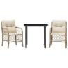 Ensemble de bistro 3 pcs avec coussins beige résine tressée 