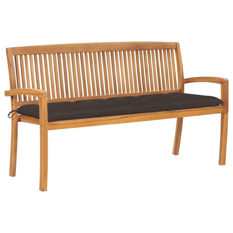 Banc de jardin empilable et coussin 159 cm Bois de teck massif 