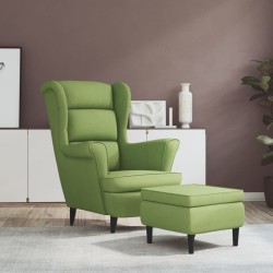 Fauteuil à oreilles avec tabouret vert clair velours 