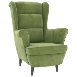 Fauteuil à oreilles avec tabouret vert clair velours 