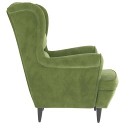 Fauteuil à oreilles avec tabouret vert clair velours 