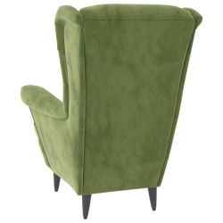 Fauteuil à oreilles avec tabouret vert clair velours 