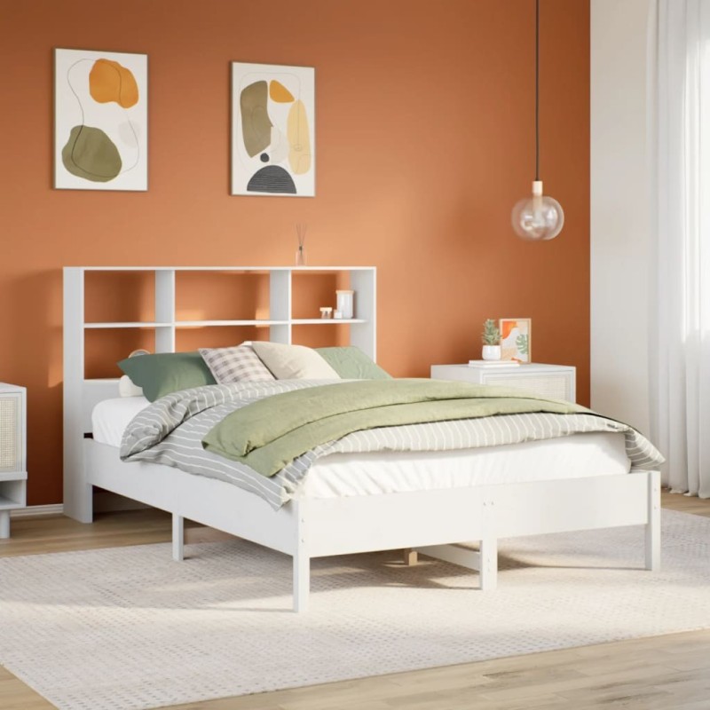 Lit bibliothèque sans matelas blanc 140x200 cm bois pin massif 