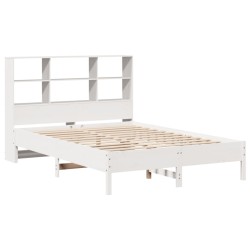 Lit bibliothèque sans matelas blanc 140x200 cm bois pin massif 