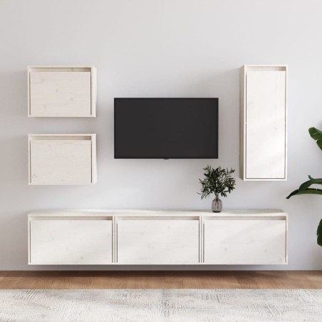 Meubles TV 6 pcs Blanc Bois massif de pin 