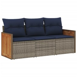 Salon de jardin avec coussins 3 pcs gris résine tressée 