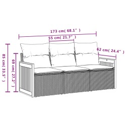 Salon de jardin avec coussins 3 pcs gris résine tressée 