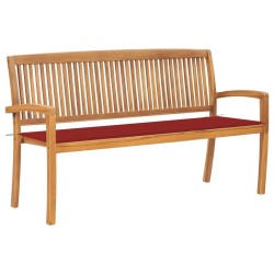 Banc de jardin empilable et coussin 159 cm Bois de teck massif 