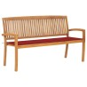 Banc de jardin empilable et coussin 159 cm Bois de teck massif 