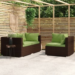Salon de jardin 3 pcs avec coussins Marron Résine tressée 