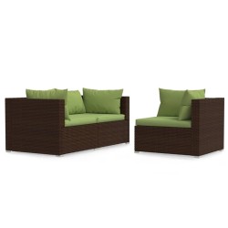 Salon de jardin 3 pcs avec coussins Marron Résine tressée 