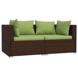 Salon de jardin 3 pcs avec coussins Marron Résine tressée 
