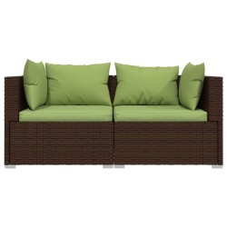 Salon de jardin 3 pcs avec coussins Marron Résine tressée 