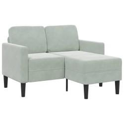 Canapé 2 places avec méridienne en L gris clair 125 cm velours 